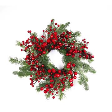 Στεφάνι κοκκινα berries & κλαδιά έλατου (P.E) Δ.46cm
