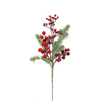 Κλαδί με κόκκινα berries & κλαδιά έλατου (P.E),46cm