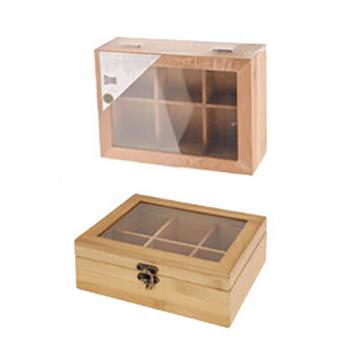 Teabox 6 θέσεων bamboo με γυαλινο καπάκι 21cm