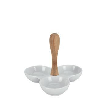Ορντεβίερα με 3 κεραμικά μπολ, λαβή bamboo,20cm