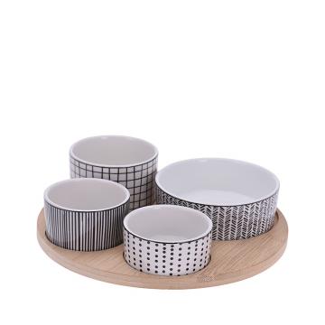 Ορντεβίερα με 4 κεραμικά μπολ, βάση bamboo διαμ.22.5cm