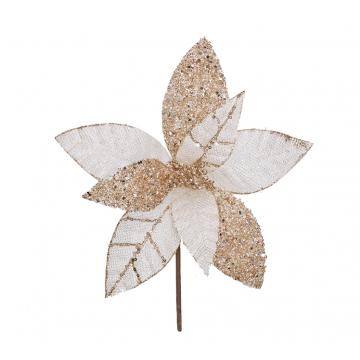 Gilttered Poinsettia pick Rose/Gold,d.26cm 