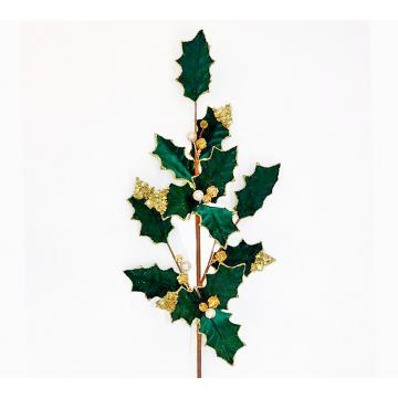 Holly leaf velvet spray Emerald,75cm 