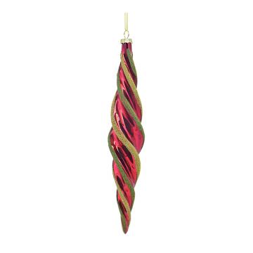 Glass Twisted Drop Orn. Red/Green,H22X4cm