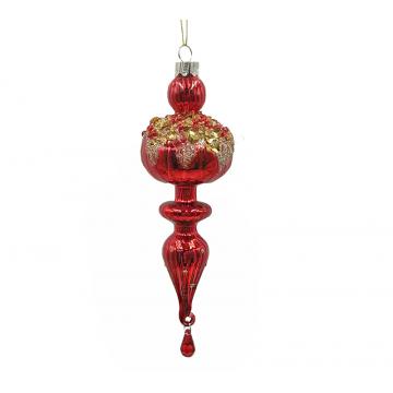 Glass Finial Ornament Red,H18X6cm