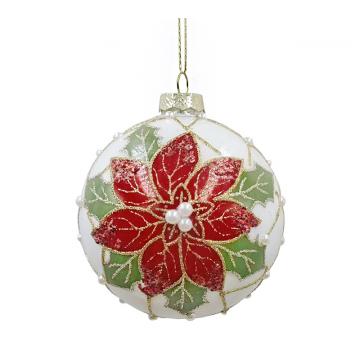 Glass Ball Red/Cream Poinsettia Red/Cream,D.8cm