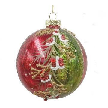 Glass Ball Pine Branch Des. Red/Green,D.:10cm