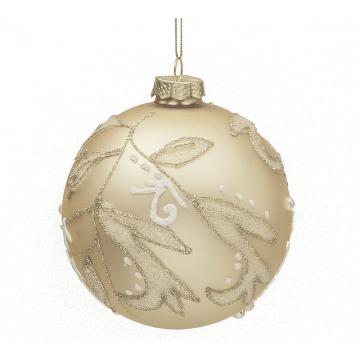 Glass Ball Champaign W/Leaf,D.10cm