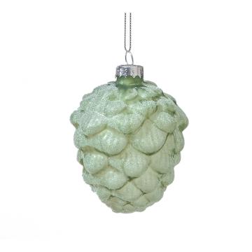 Glass Pinecone Orn Slate Green W/Ice Glitter,9X7cm