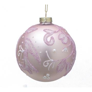 Glass Ball Pink W/Leaf,D.:10cm