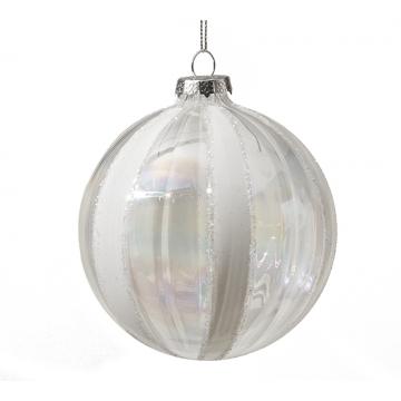 Glass Ball Transp. W/White Stripe,D.10cm