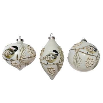 Glass Ornament 3 Style, Birds Design Cream Clr