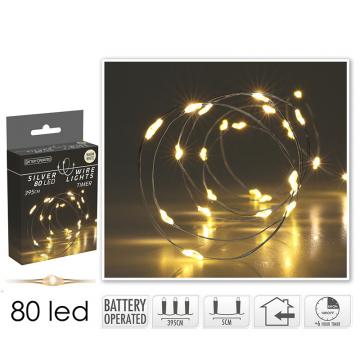 80 microled μπαταρίας με timer,400cm,θ.λευκό