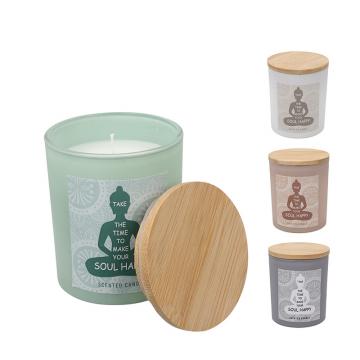 Αρωματικό κερί σε γυάλινο βάζο με καπάκι bamboo 4 αρώματα 8.5cm