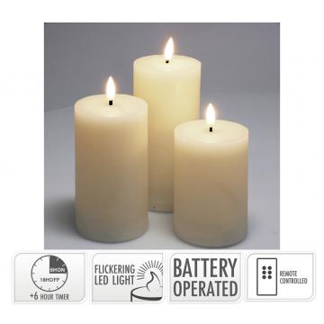 Σετ/3 κεριά led 7.5x10cm-12.5cm-15cm control & timer, εκρού