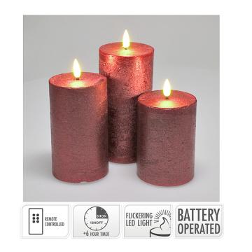 Σετ/3 κεριά led 7.5x10cm-12.5cm-15cm control & timer,μπορντω.