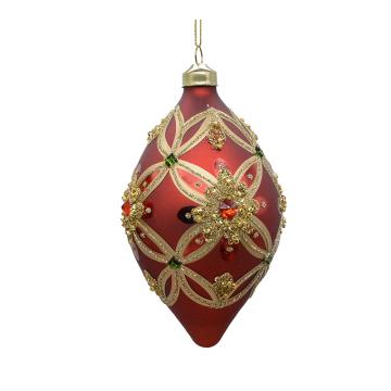 Γυαλ.στολίδι baroque με πέτρες κόκκινο/χρυσό 16cm