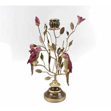 Κηροπήγιο κλαδί με παπαγάλους μπορντώ 32.5cm 