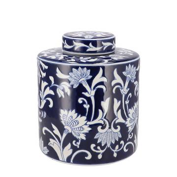 Βάζο με καπάκι floral σε μπλε/λευκό χρ.,26cm