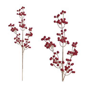 Χρυσο κλαδί με κοκκινα berry & glitter 75cm, 
