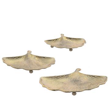 S/3 metal tray ginkgo leaf shape  x x 