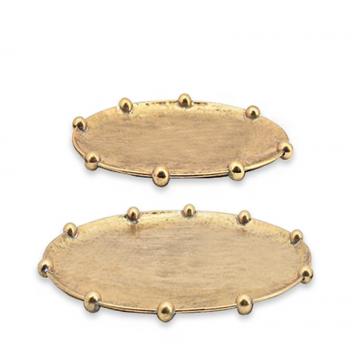 S/2 gold oval trays w/beaded rim,35/45cm
