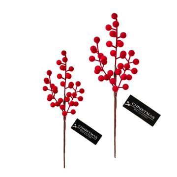 Κλαδί berries βελουτέ (φλοκ) κόκκινο 32cm