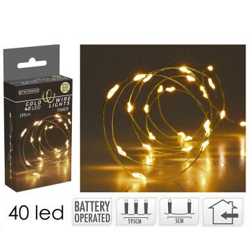 40 microled μπαταρίας,timer,200cm, χρυσό/θερμό λευκό