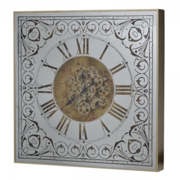 Artekko Clock Ρολόι Τοίχου με Καθρέφτη MDF Γυαλί Χρυσό Ασημί (82x10x82)cm
