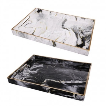 Artekko Tray Δίσκος Σερβιρίσματος Πλαστικό Ασπρόμαυρο (48x35x4.3)cm Σετ/2