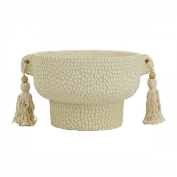 Artekko Antique Μπεζ Τσιμεντένιο Δοχείο με Φούντες (15.5x27.5x22)cm