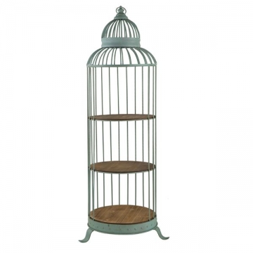 Artekko Birdcage Ραφιέρα Κλουβί με 3 Ξύλινα MDF Ράφια και Μεταλλικό Σκελετό σε Πράσινη Πατίνα (66x61x169)