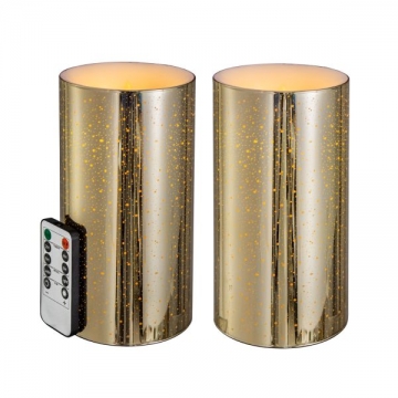 Artekko Flame Χρυσά Γυάλινα Κεριά Led με Τηλεχειριστήριο (10.2x10.2x20.3)cm 2pcs