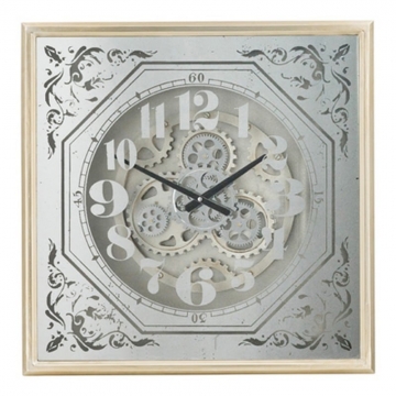 Artekko Clock Τετράγωνο Μεταλλικό Ρολόι Τοίχου με Μηχανισμό και Καθρέπτη με Χρυσές και Ασημί Λεπτομέρειες (60x8x60)cm