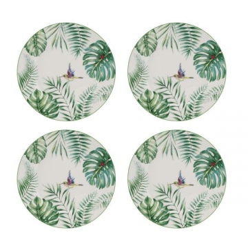 Artekko Tropical Ρηχά Πήλινα Πιάτα με Πράσινα Σχέδια (26.9x26.9x2)cm 4pcs
