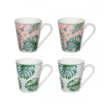 Artekko Tropical Πήλινες Κούπες με Πράσινα Φύλλα (12x8x10)cm 4pcs