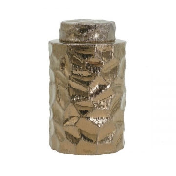 Artekko Lidded Μπρονζέ Κεραμικό Διακοσμητικό Δοχείο Βάζο με Καπάκι (15x15x25)cm