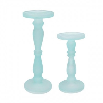 Artekko Frosted Γυάλινο Γαλάζιο Κηροπήγιο (13x13x35.5)cm 2pcs