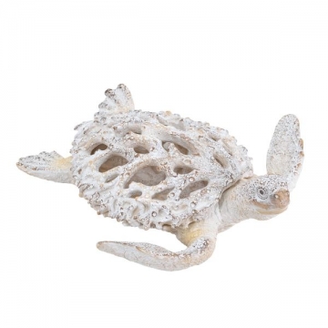 Artekko Coral Λευκή Διακοσμητική Επιτραπέζια Κοραλλένια Χελώνα Ρητίνης (33.5x31x10)cm
