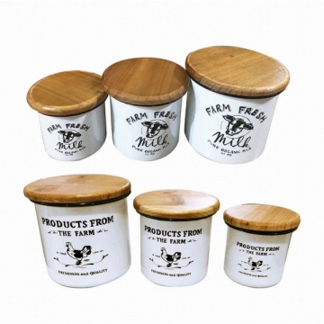 Artekko Enamel  Μεταλλικά Δοχεία με Ξύλινα Καπάκια 6pcs 13.00x13.00x12.00