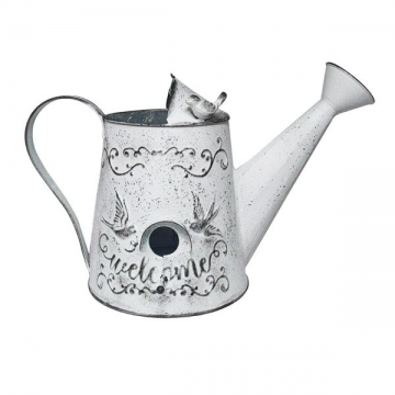Artekko Birdhouse Μεταλλικό Διακοσμητικό Ποτιστήρι σε Λευκή Πατίνα (36x17x27)cm