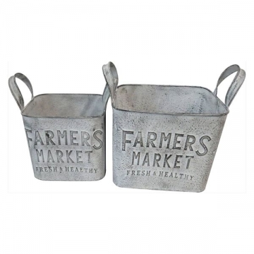 Artekko Planter Μεταλλικά Διακοσμητικά Κουβαδάκια Κασπό σε Λευκή Πατίνα (27x17x25)cm (22x14x13)cm 2pcs