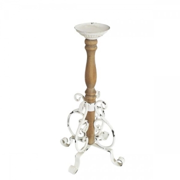 Artekko Candle Holder Ξύλινο Κηροπήγιο με Μεταλλική Βάση σε Λευκή Πατίνα (28x28x50)cm