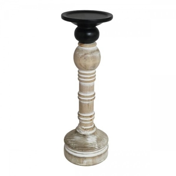 Artekko Candle Holder Ξύλινο Κηροπήγιο σε Λευκή Πατίνα (10x10x31)cm
