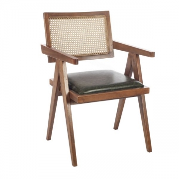 Artekko Suva Rattan Καρέκλα με Καφέ Ξύλινο Σκελετό με Ψάθα και Καφέ Τεχνόδερμα (52x55x80)cm