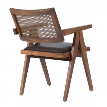 Artekko Suva Rattan Καρέκλα με Καφέ Ξύλινο Σκελετό με Ψάθα και Πράσινο Τεχνόδερμα (52x55x80)cm