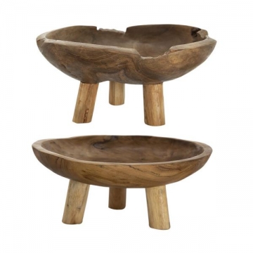 Artekko Woody Καφέ Διακοσμητικά Μπολ από Ξύλο Teak (30x30x15)cm 2pcs