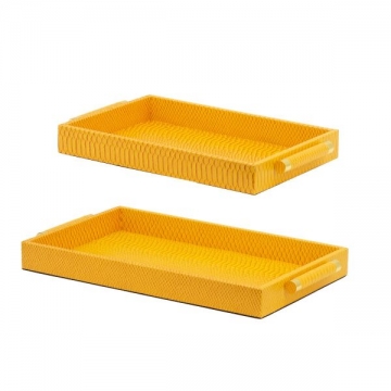 Artekko Lisa Κίτρινοι Διακοσμητικοί Δίσκοι MDF με Τεχνόδερμα (55x32x5)cm 2pcs
