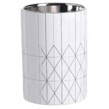 Artekko Geometric Λευκό Κεραμικό Διακοσμητικό Δοχείο Κασπώ με Ασημί Λεπτομέρειες (16x16x22)cm