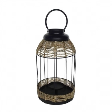 Artekko Lantern Διακοσμητικό Φανάρι Μέταλλο Ρατάν Μαύρο (24x24x43)cm